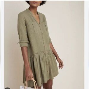 NWT Maeve Anthropologie Olive Green Katie Textured Utility Tunic Dress Size 14